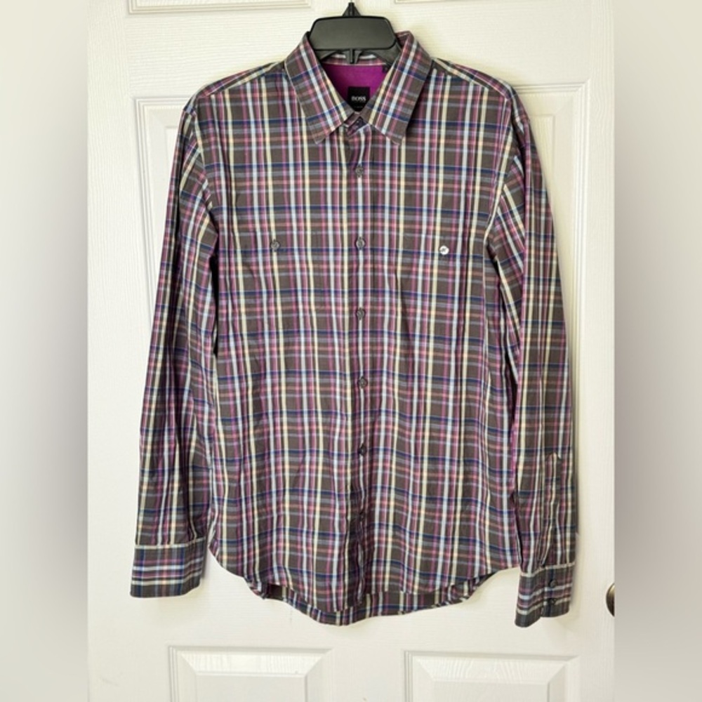 HUGO BOSS Mens Modern Essentials Casual Formal Shirt Slim Fit Size L